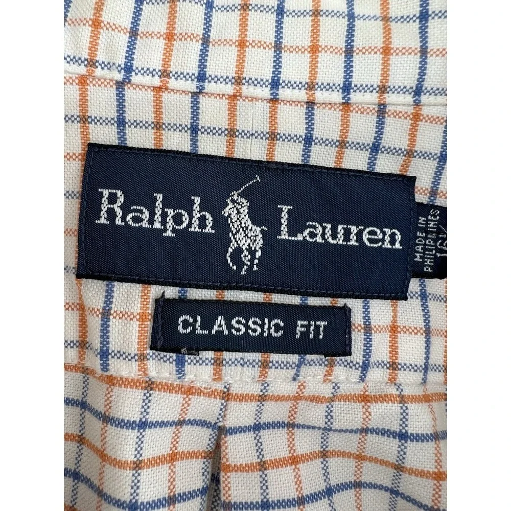 Polo Ralph‎ Lauren Shirt Mens 16.5 Classic Fit Tattersall Check Flesh Pony